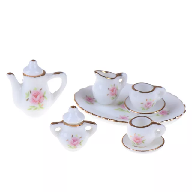 8Pcs 1/12 Dollhouse Miniature Dining Ware Porcelain Tea Set Dish Cups J-wf