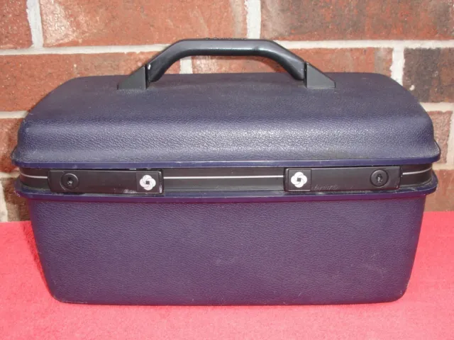 Samsonite Blue Train Case Makeup Overnight Luggage w/Large Mirror No Key or Tray