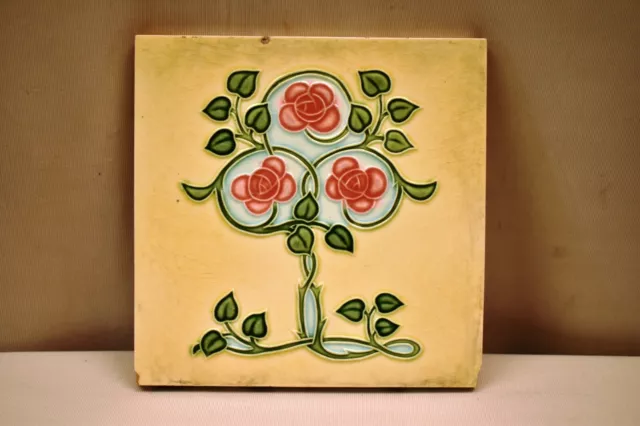 Vintage Japan Tile Majolica Art Nouveau Danto Kaisha Porcelain Rose Vine Rare"77