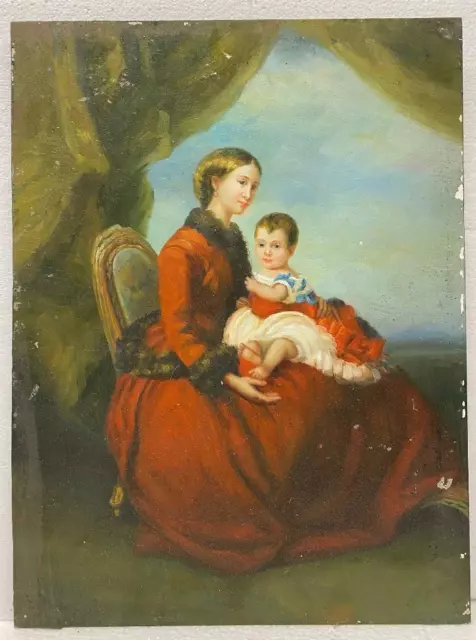 Hand Painted Oil Painting 16" x 12" - Mother & Child - 18th Century style