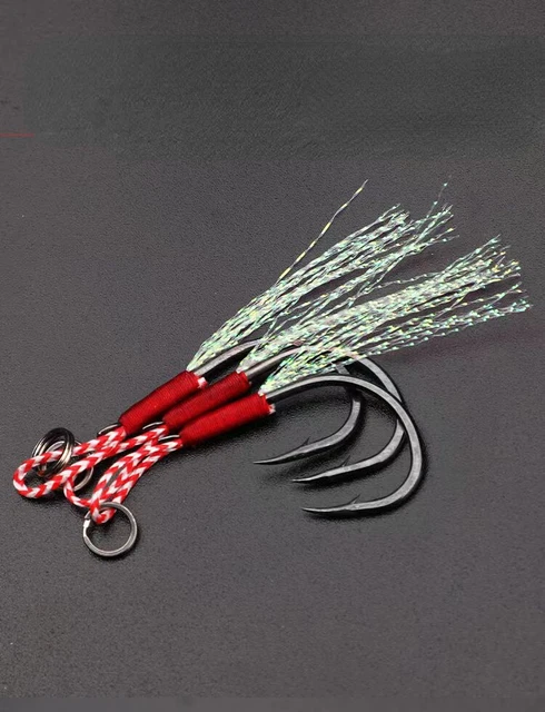 20Pcs Fishing Single Double Barbed Assist Hooks Metal Jig Lure Hooks Saltwater