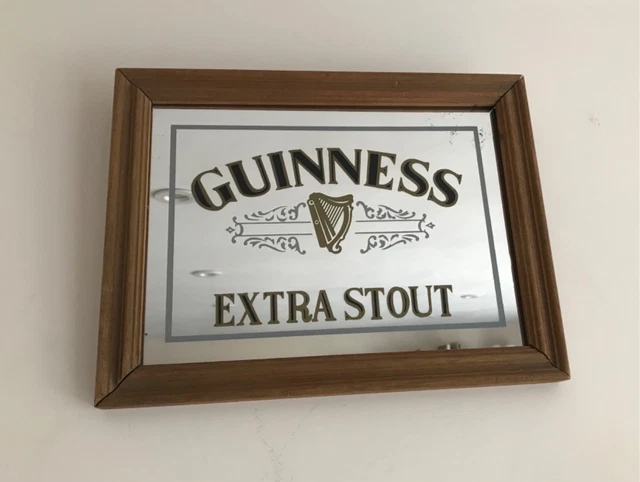 VINTAGE GUINNESS EXTRA Stout Pub Advertising Wall Mirror Frame 34cm x ...
