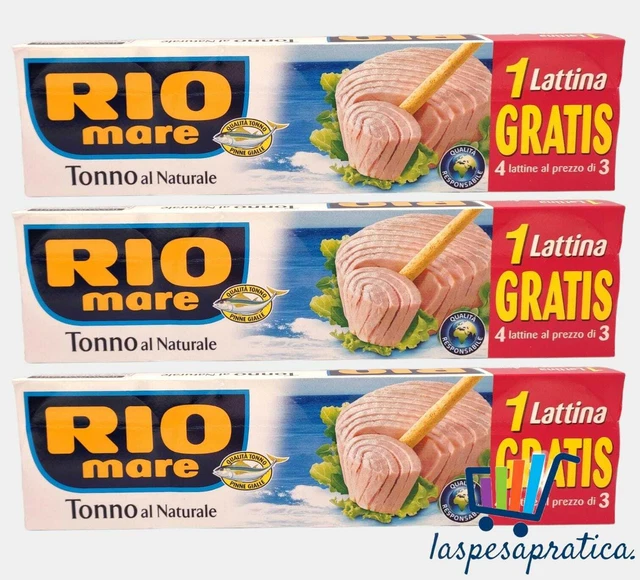 TONNO RIO MARE AL NATURALE x3confezioni x4 da 80gr, tonno in latta pinne gialle