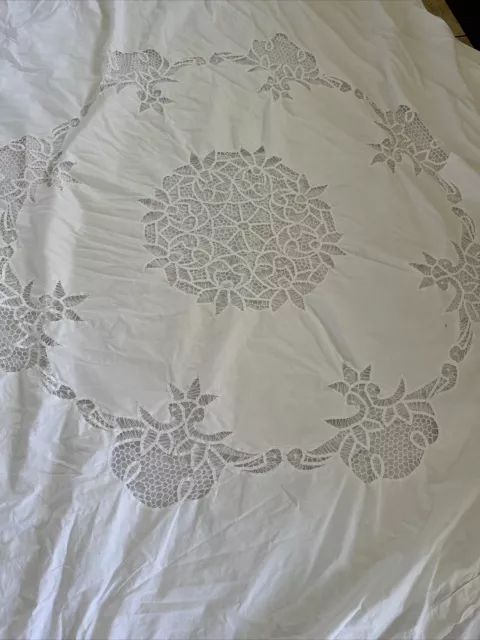 Battenburg Lace Duvet Cover Full Queen White Cottage 100% Cotton