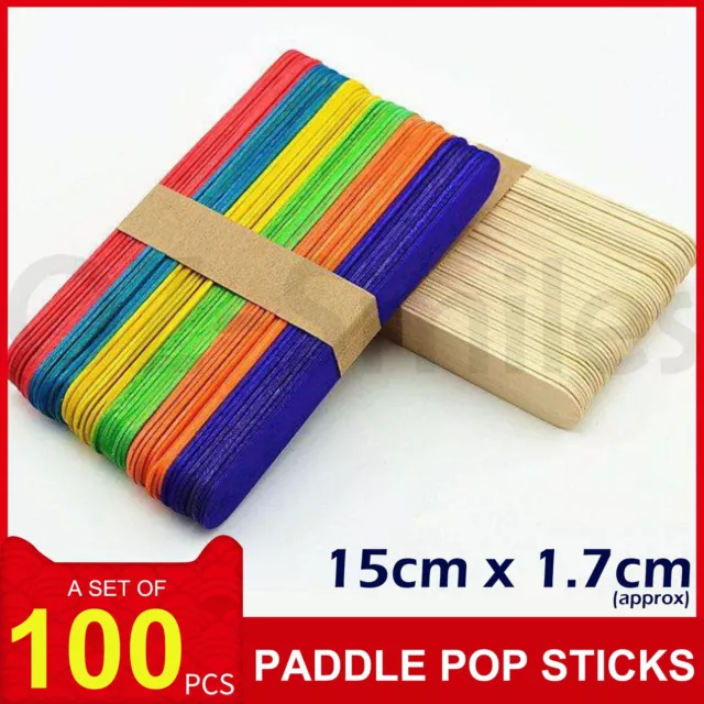 100 x Wooden Craft Stick Paddle Pop Sticks Coffee Tea Ice Cream 15cm x 1.7cm