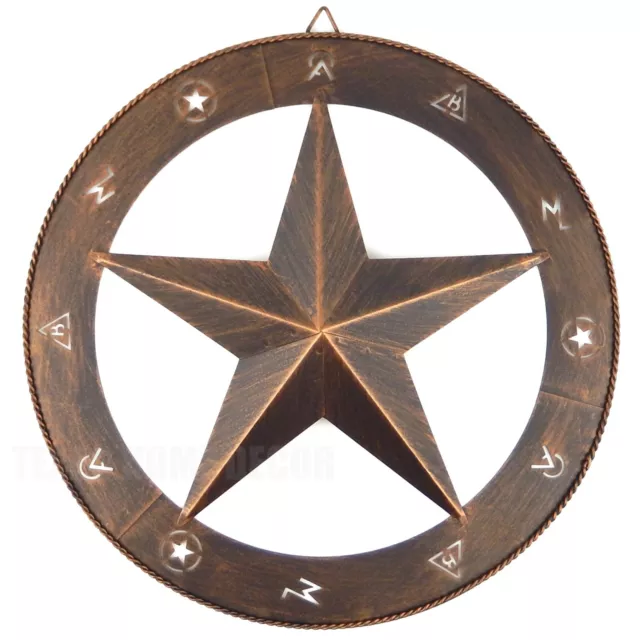 Texas Barn Star With Ring Metal Wall Decor Cattle Symbols Brushed Bronze 15 inch