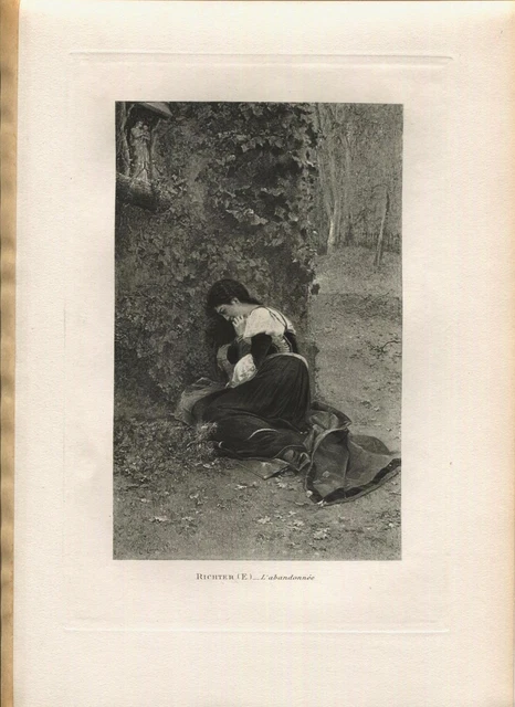 Antique Victorian Beautiful Girl Mourning Sorrow Virgin Mary Christ Shrine Print