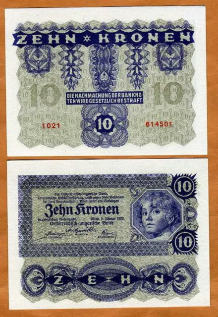 Austria, 10 Kronen, 1922, P-75, UNC Child