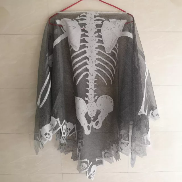 57" (Laid Flat) Halloween Silver&Gray Spider Web Skull Lace Shawl for Women 2