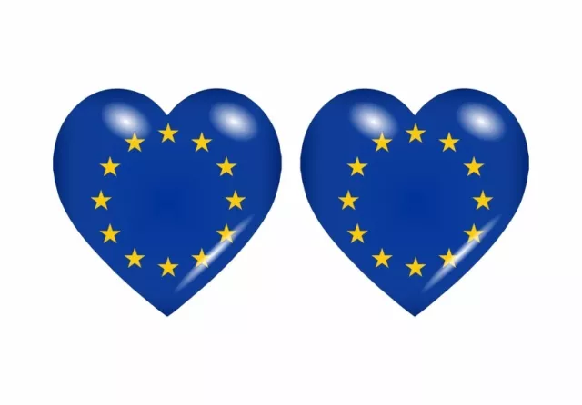 2x Sticker Flag Heart Europe Cee Union European Eu Ce