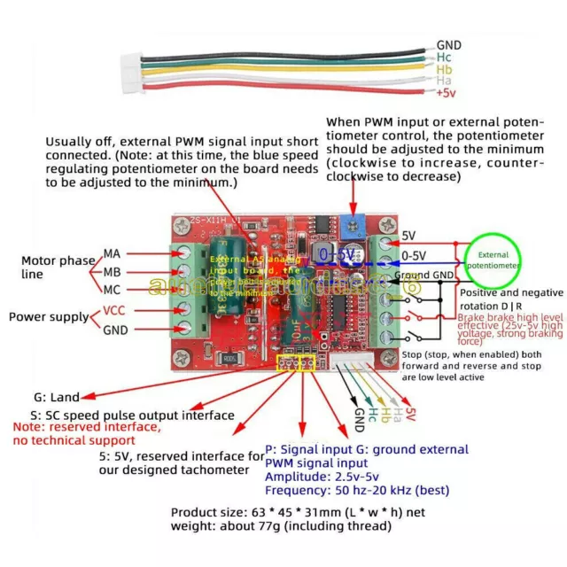 400 W BLDC controller motore brushless DC 3 fasi 6 V-60 V controllo motore sala PWM