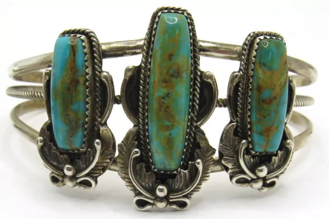 Sterling Silver Green Turquoise Gemstone Cuff Bracelet Estate Resale Blue 925