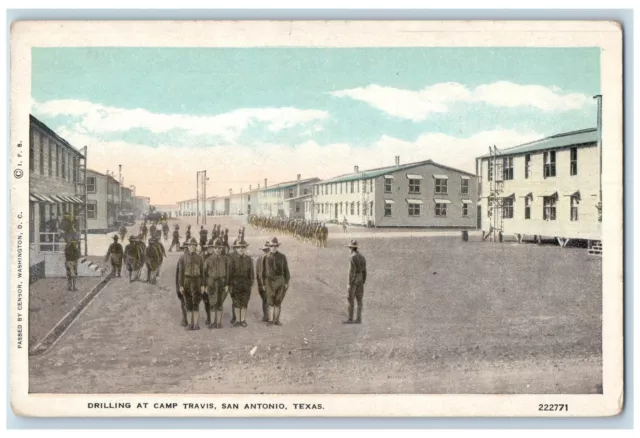 c1920's WW1 Drilling at Camp Travis San Antonio Texas TX Antique Postcard