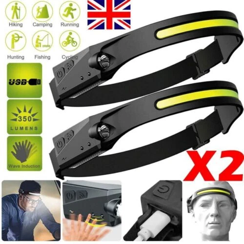USB COB LED Headlamp Headlight Torch Flashlight Work Light Bar Head Band Lamp UK