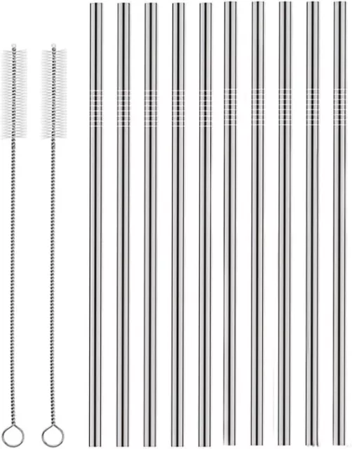 Set of 10 Stainless Steel Straws Straight Reusable Drinking Straws 10.5 Long