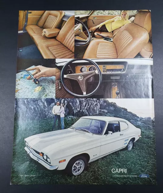 1971 Ford Capri Sport Coupe Automobile Car Exterior Interior View Print Ad