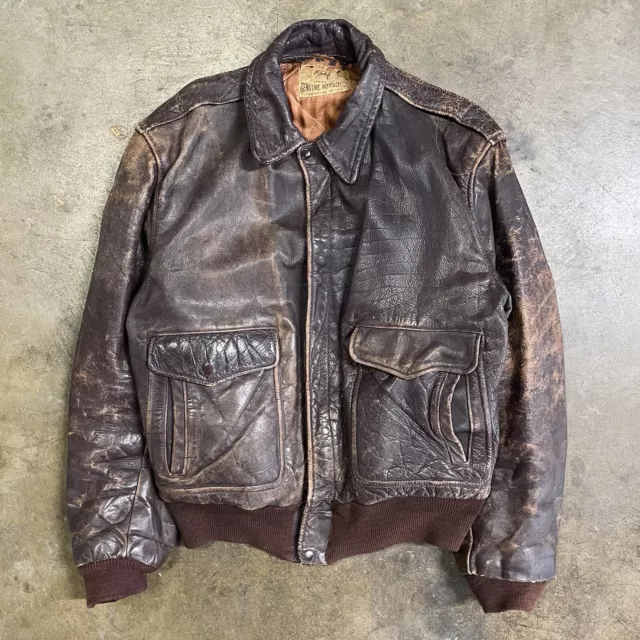 VINTAGE 50S HORSEHIDE A-2 Distressed Leather Jacket Patina Sz M $249.99 ...