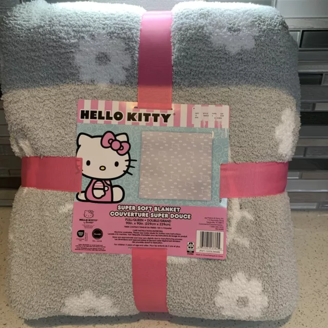 New Hello Kitty Gray Reversible 90 x 90 Plush Full/Queen Super Soft Blanket