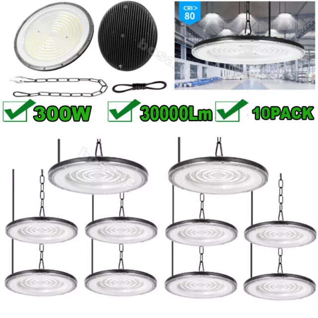 10 Pack 300W UFO Led High Bay Lights Commercial Warehouse Factory Light Fixture