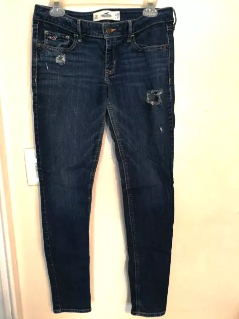 HOLLISTER WOMENS JUNIORS JEANS 7 28x31 DISTRESSED LOW-RISE BLUE DENIM POCKETS