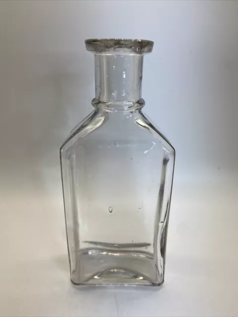 Vintage Rectangle Indented Glass Bottle Apothecary Empty Bottle 5 3/8" Tall