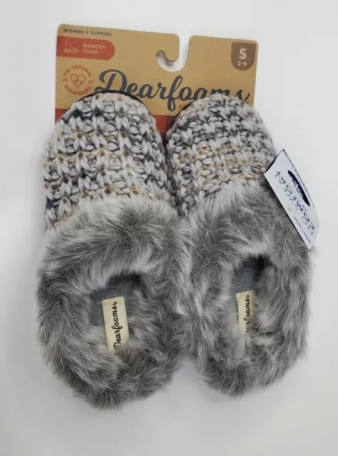 Dearfoams Womens 5-6 Gray Knitted Memory Foam Slippers