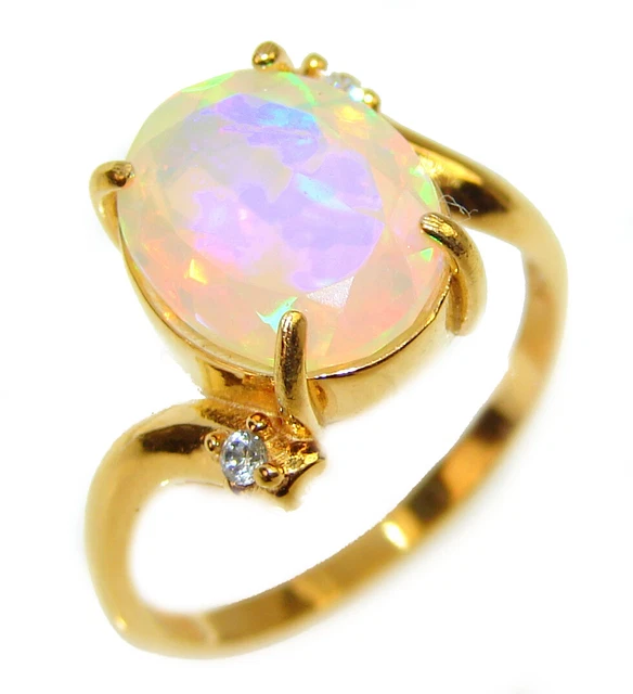 Genuine  Ethiopian Opal 18K Gold over .925 Sterling Silver handmade  Ring size 6