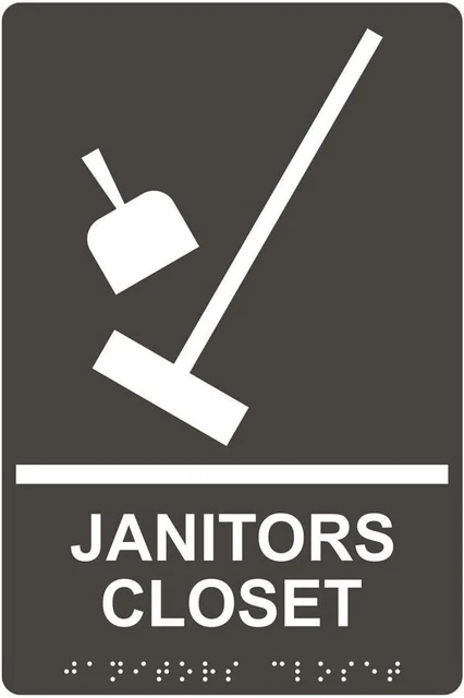 COMPLIANCESIGNS.COM JANITORS CLOSET Sign, ADA-Compliant Braille and