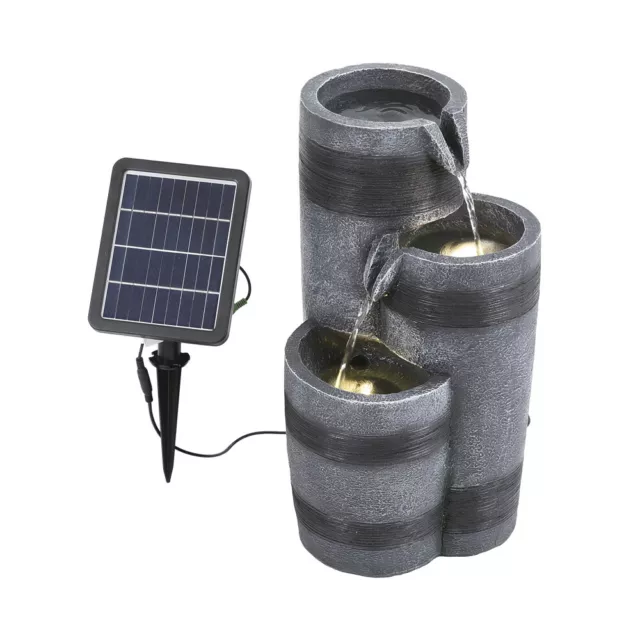 Solar Powered Outdoor Garden Fountain 3 Tier Cascading Water Feature with LED