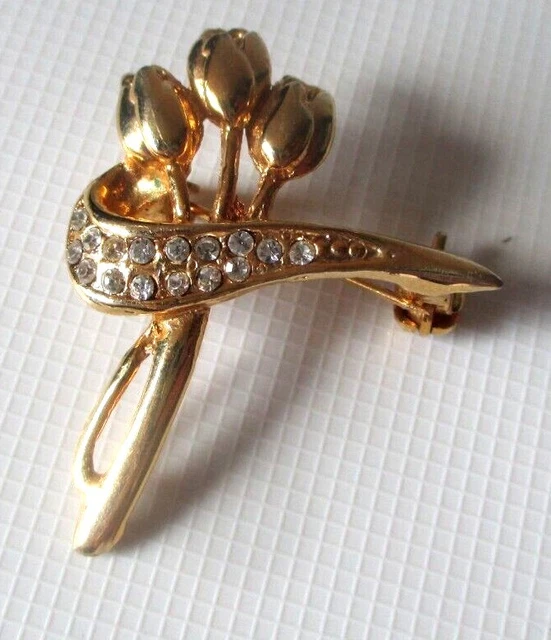 Broche Vintage Panier Ajouré - Or, Cristaux, Diamant Et Rubis, Parfait état