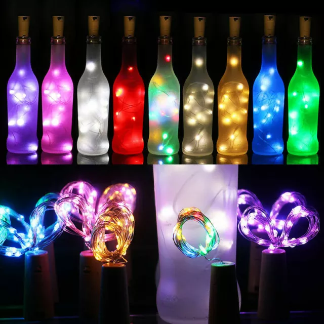 10 15 20 LED Solar Copper Cork Wire String Lights Wine Bottle Xmas Decor Lamp CA