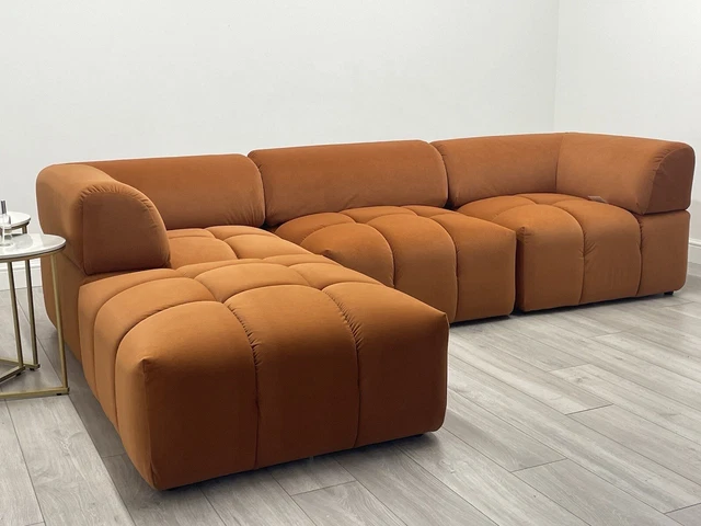 3 Seater Modular Sofa Orange Velvet Sofa +  Footstool - New 2023 Design