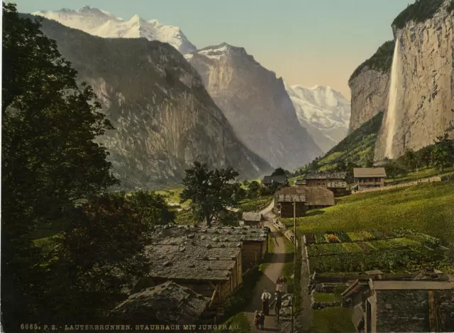 Berner Oberland. Staubbach und Jungfrau.  PZ vintage photochromie, photochromi