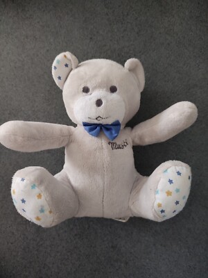 Doudou MUSTI MUSTELA 2 DOUDOU OURS BLEU GRIS BLANC KOM9 JAMAIS SERVIS 