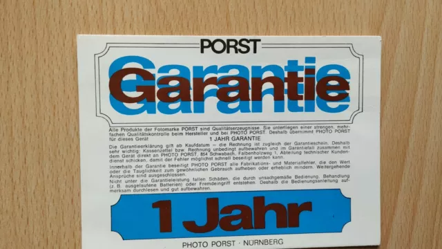 Garantiekarte Photo PORST Nürnberg