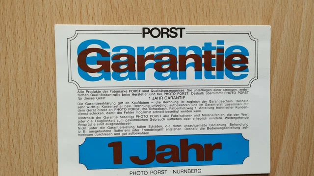 Garantiekarte Photo PORST Nürnberg