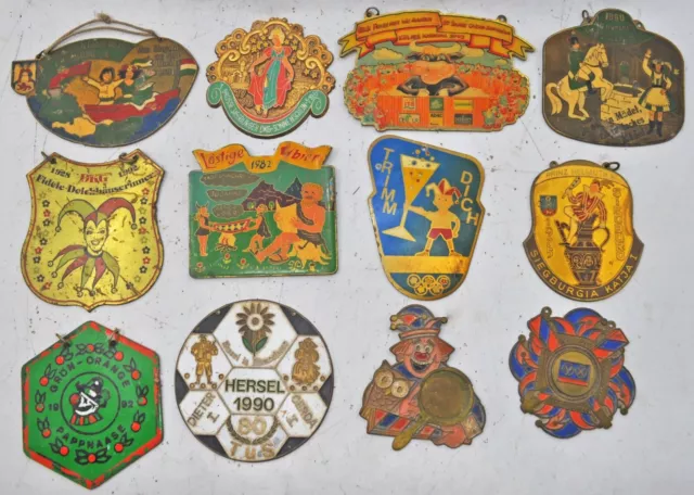Vintage Lot of 12 Old Brass European Badges Original Old Hand Crafted Painted