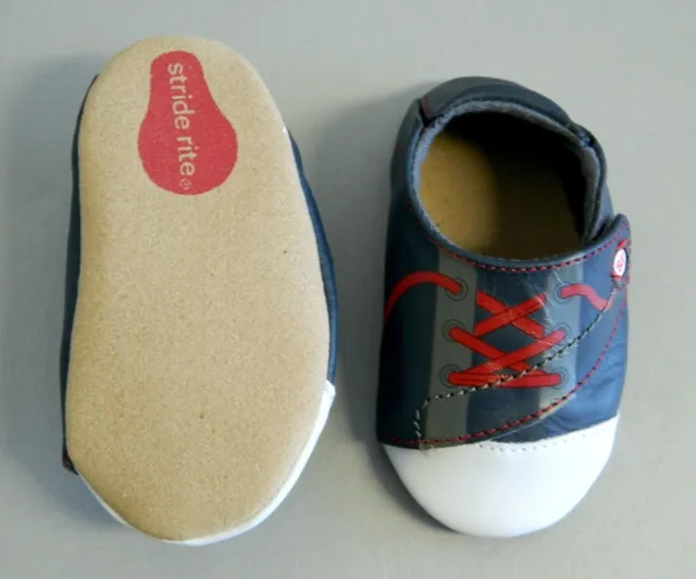 Stride Rite Crib & Crawl Infant Baby Boy's Newborn Shoes Navy 3-6 Months New