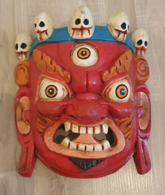 HOLZ Maske Mahakala - der Beschützer - Handgeschnitzt - Rot - NEPAL #1