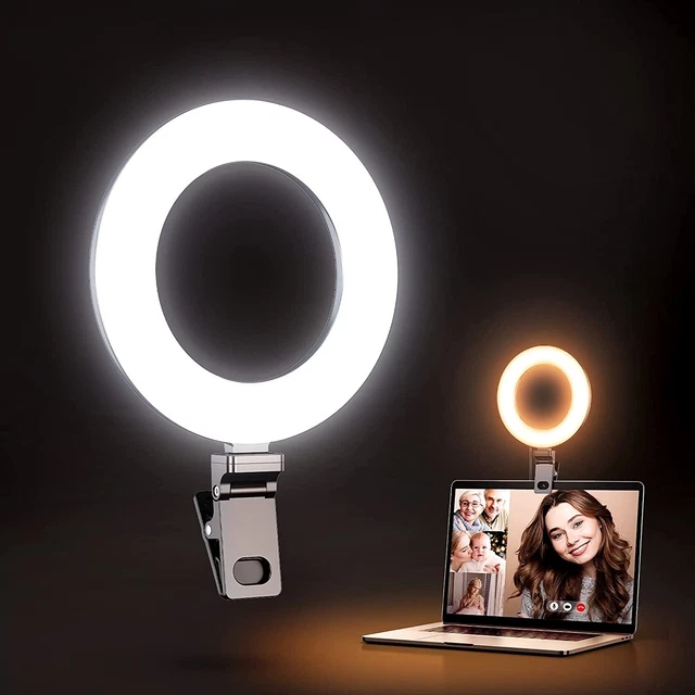 Anillo de luz con clip de 6,5" para computadoras, iluminación para llamadas con zoom/transmisión en vivo