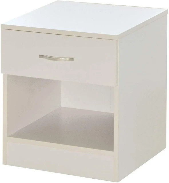 Vida Designs Armadio comodino bianco, 1 cassetto con maniglie e corridori in metallo, uni