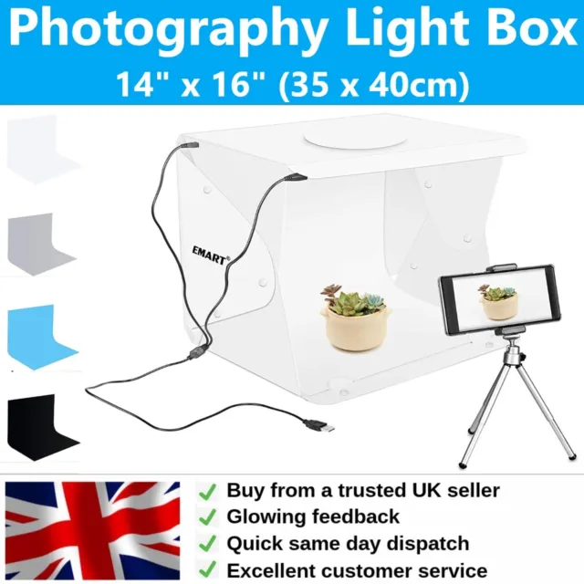 Caja de luz portátil para estudio fotográfico fotografía 14""x16"" profesional LED 4 fondos