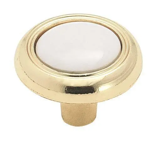 Residential Mushroom Kitchen Cabinet Knob 1" Projection White / Polished Brass
