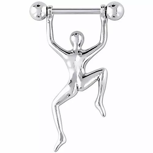 14 Gauge Nipple Shields Ring Hang Man with Barbells Surgical Steel Sold as Pairs 3