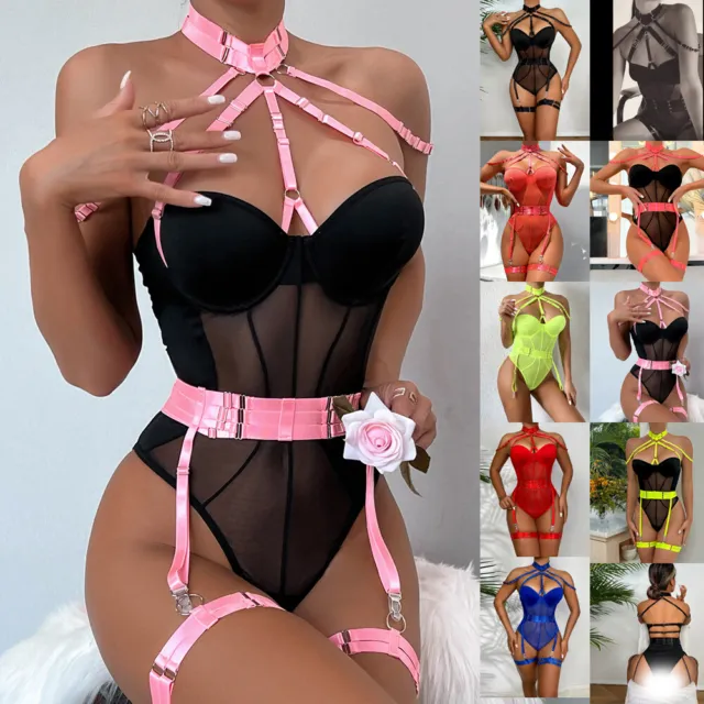 Ladies Erotic Lingerie Babydoll Bra Thong Suspender Underwear Set Sexy Nightwear