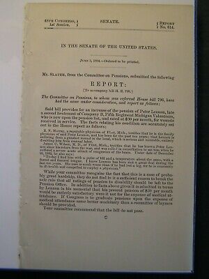 Government Report 1884 Peter Lennon 2nd Lieut Co B 5th Reg MI Vol Civil War