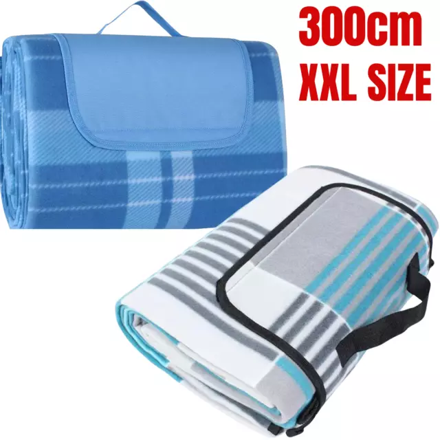 300CM Extra Large Waterproof Picnic Blanket Mat Fleece Camping Beach Rug Outdoor