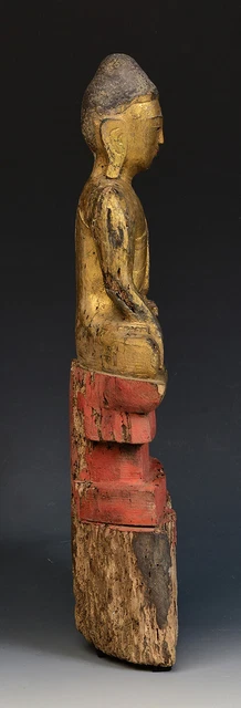 18th Century, Shan, Antique Burmese Wooden Seated Buddha 10
