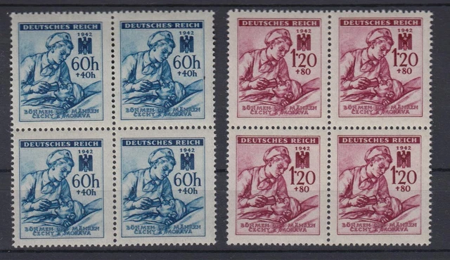 Böhmen + Mähren 111-112 als 4er Block Rotes Kreuz 60 H+ 40 H und 1,20 K+ 80 H **