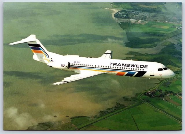 Airplane Postcard Transwede Airlines Fokker 100 SE-DUC In Flight CL1